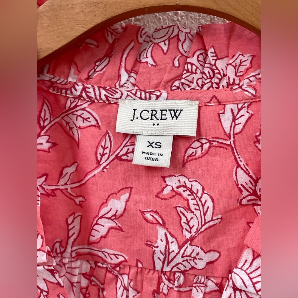 J. Crew Pink Sleeveless Ruffled Blouse / Salmon Pink Floral Blockprint Size XS/S - Picture 2 of 6